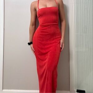 Coral maxi dress wedding guest